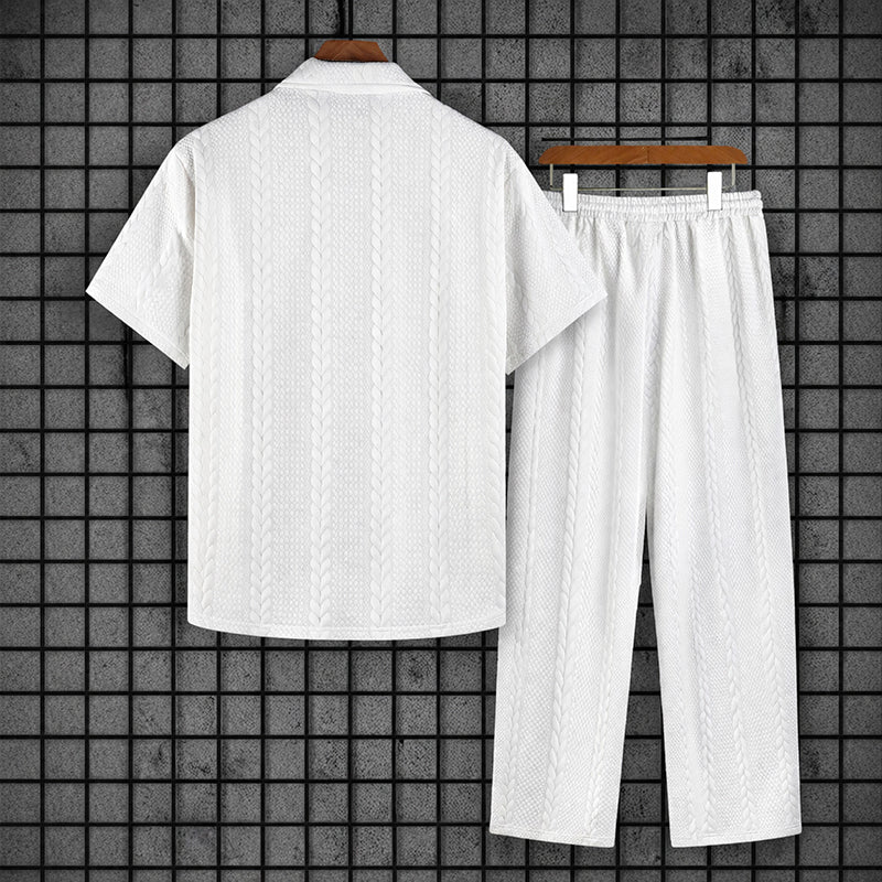 Ethan - Men's Textured Knit Button-Down Lounge Set