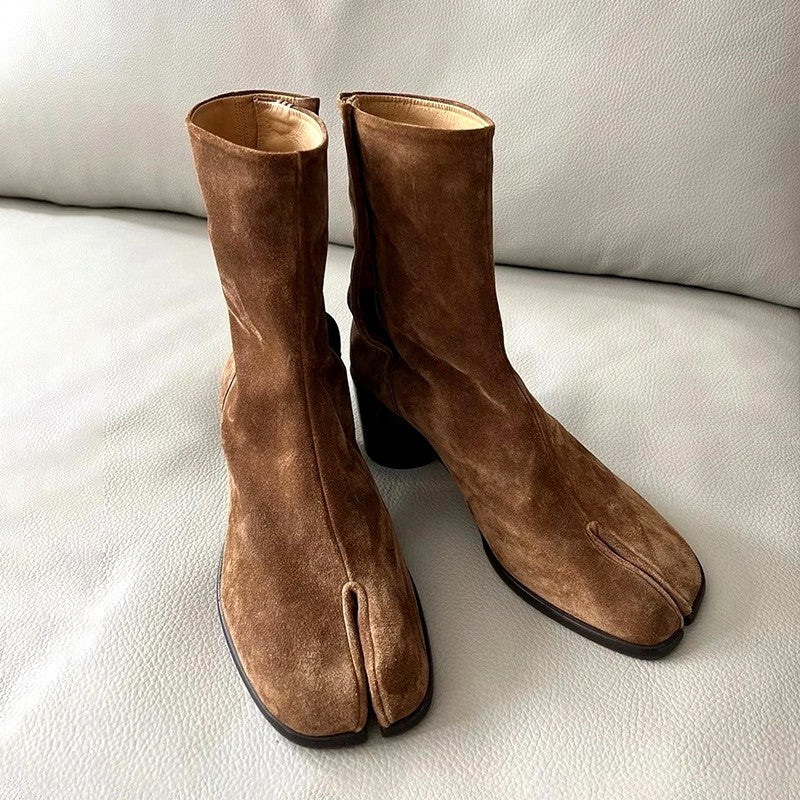 Evangeline - Women’s Leather Split-Toe Heeled Boots 1
