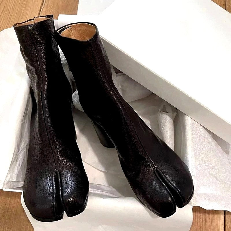 Evangeline - Women’s Leather Split-Toe Heeled Boots 2