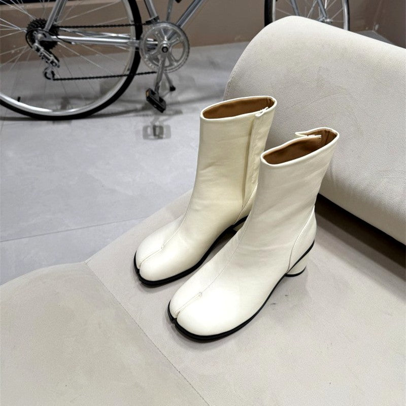 Evangeline - Women’s Leather Split-Toe Heeled Boots 3