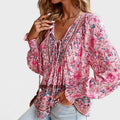 Evelyn - Women’s Boho Floral Tie-Neck Long Sleeve Blouse