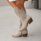 Evelyn - Women's Perforated Pointed Toe Block Heels