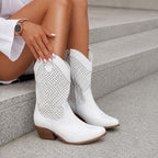 Evelyn - Women's Perforated Pointed Toe Block Heels