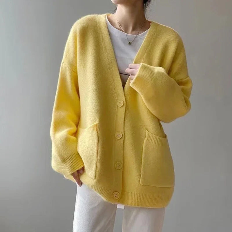Evie - Women's Oversized Knit Cardigan with Patch Pockets