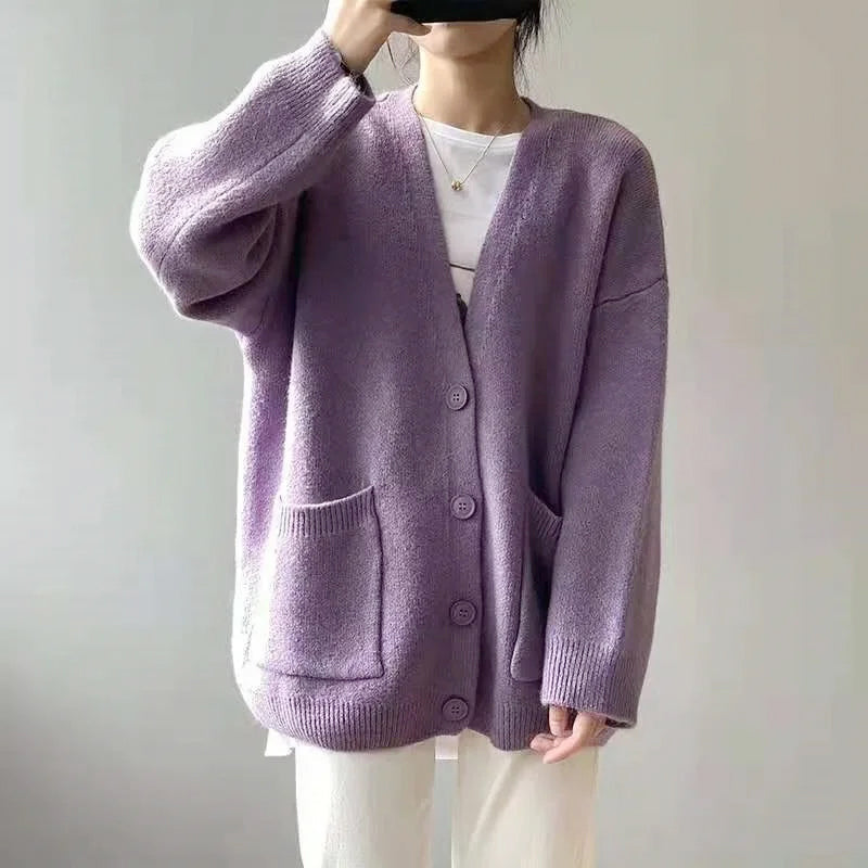 Evie - Women's Oversized Knit Cardigan with Patch Pockets
