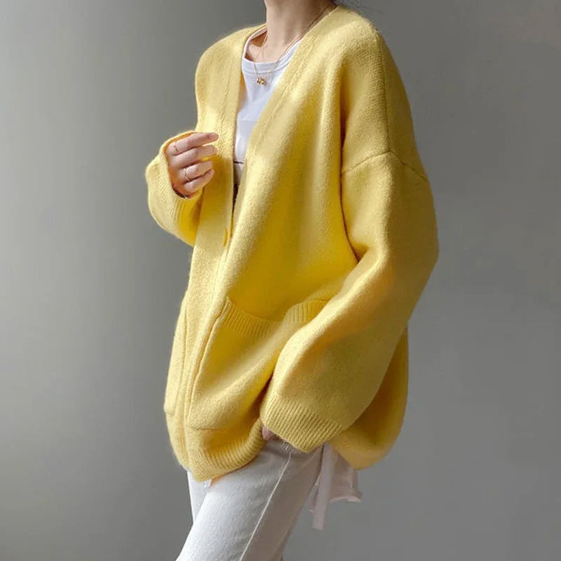 Evie - Women's Oversized Knit Cardigan with Patch Pockets