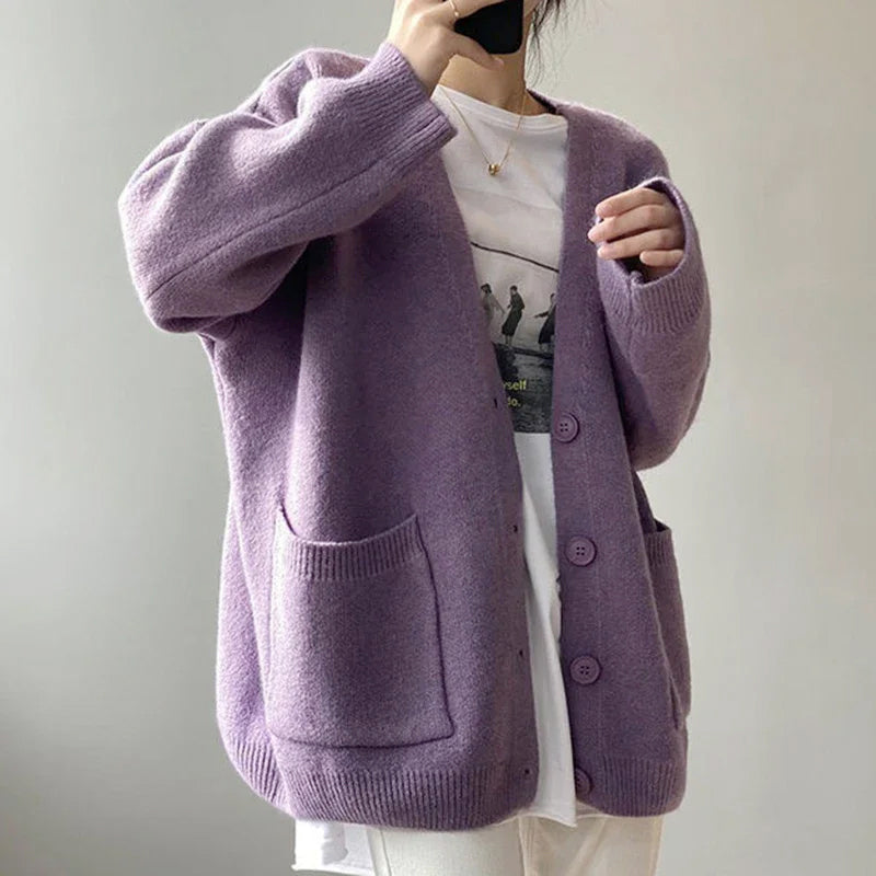 Evie - Women's Oversized Knit Cardigan with Patch Pockets