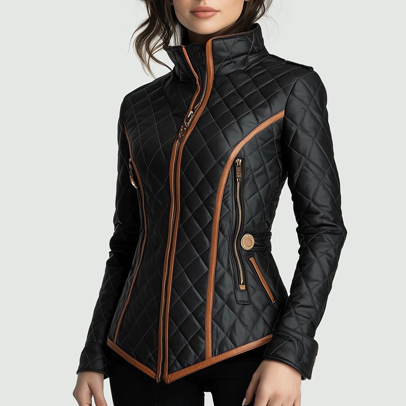 Faye - Women's Slim-Fit Quilted Jacket with Contrast Piping