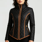 Faye - Women's Slim-Fit Quilted Jacket with Contrast Piping