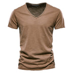Garrett - Men's Textured Short Sleeve Cotton V-Neck T-Shirt