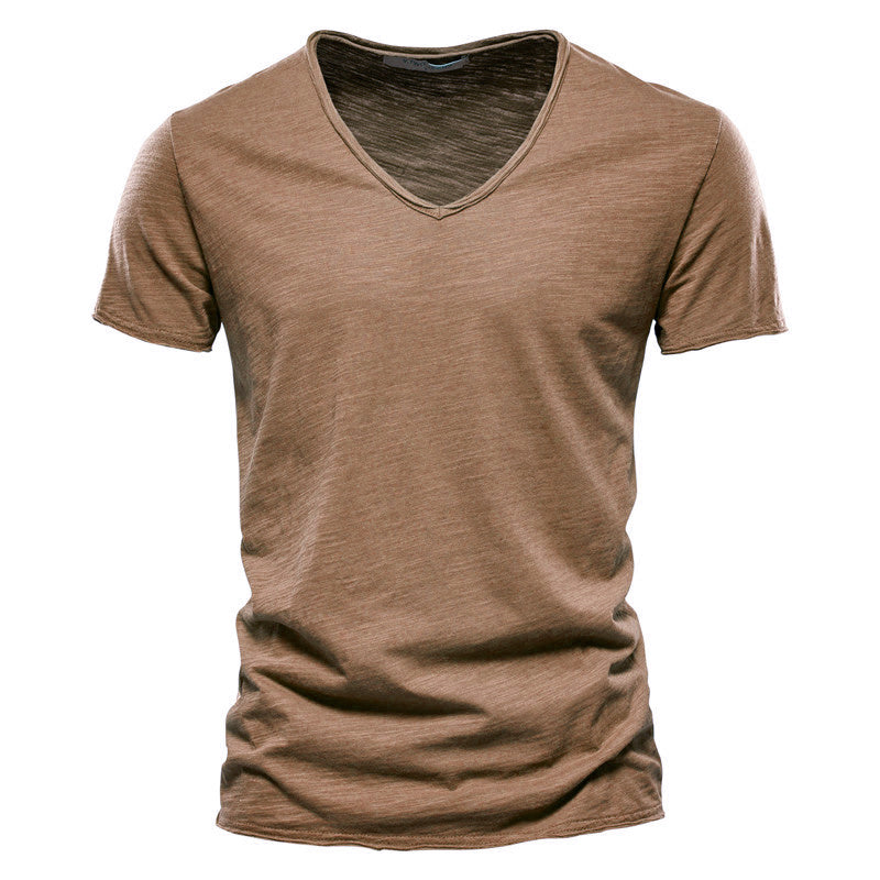 Garrett - Men's Textured Short Sleeve Cotton V-Neck T-Shirt