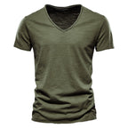 Garrett - Men's Textured Short Sleeve Cotton V-Neck T-Shirt