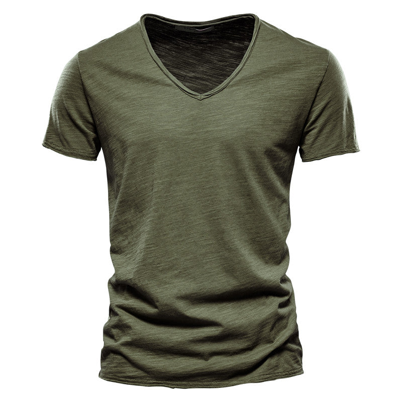 Garrett - Men's Textured Short Sleeve Cotton V-Neck T-Shirt