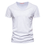 Garrett - Men's Textured Short Sleeve Cotton V-Neck T-Shirt
