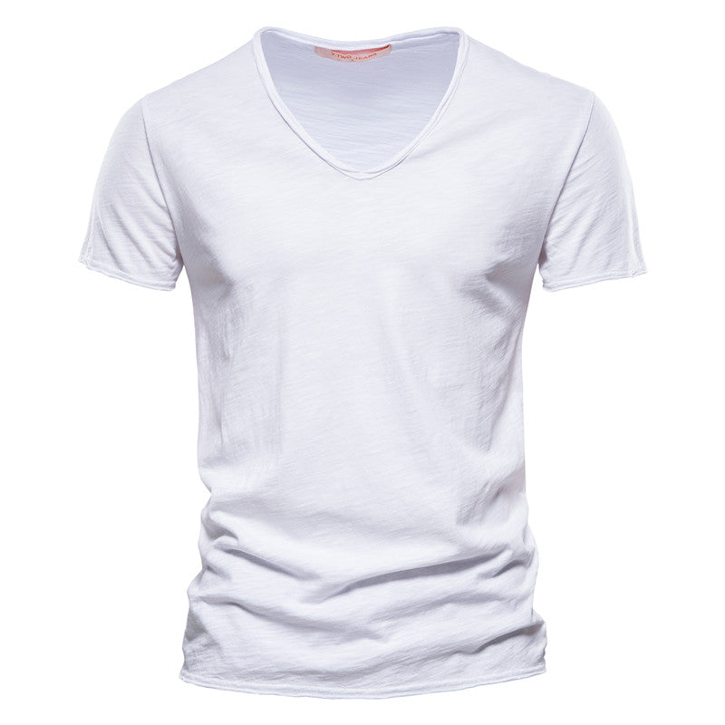 Garrett - Men's Textured Short Sleeve Cotton V-Neck T-Shirt