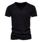 Garrett - Men's Textured Short Sleeve Cotton V-Neck T-Shirt
