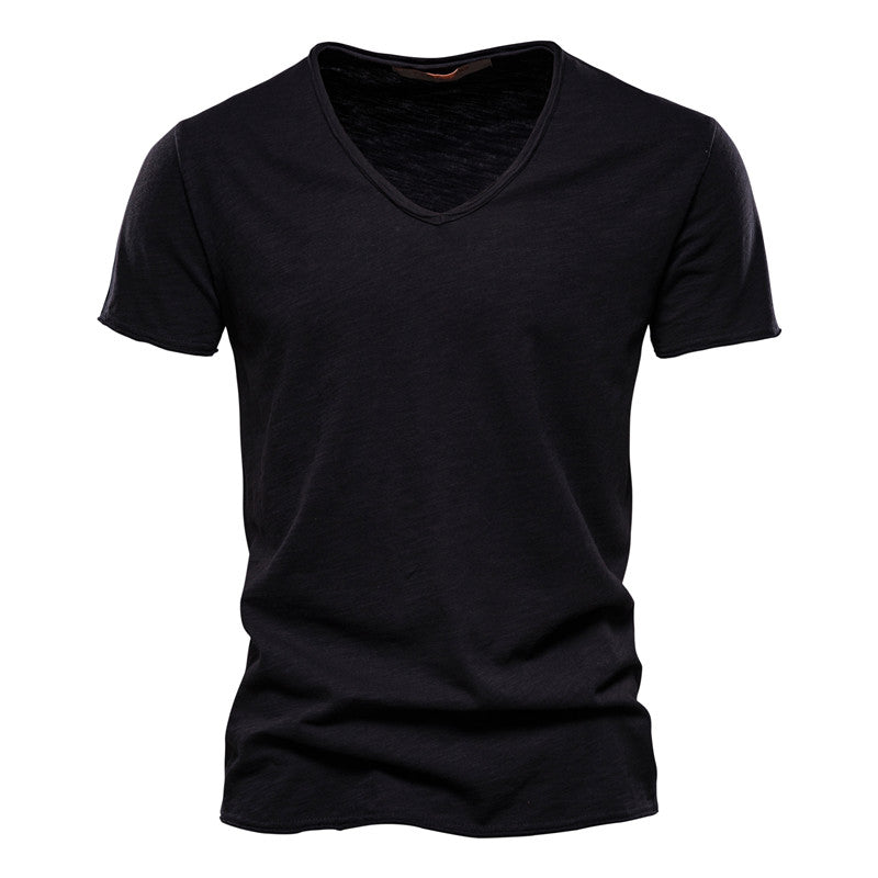 Garrett - Men's Textured Short Sleeve Cotton V-Neck T-Shirt