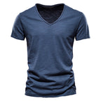 Garrett - Men's Textured Short Sleeve Cotton V-Neck T-Shirt