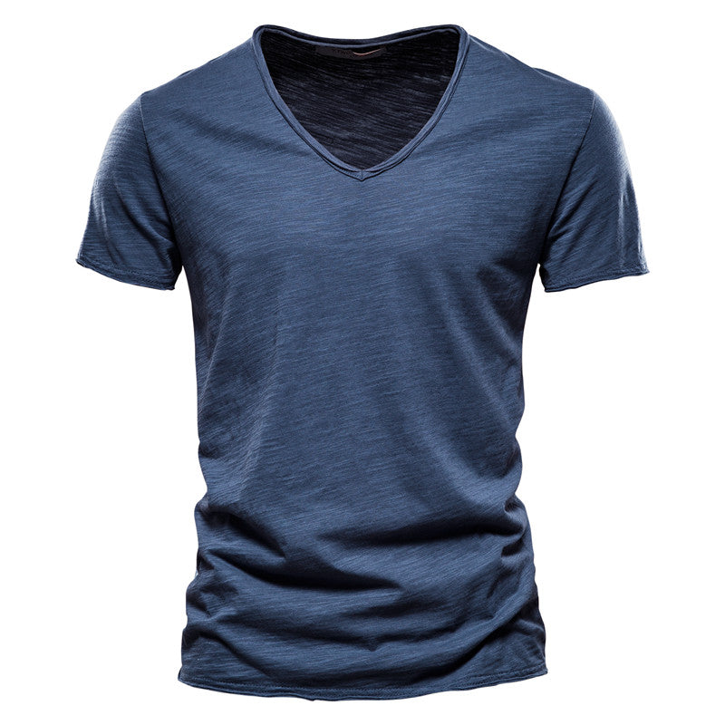 Garrett - Men's Textured Short Sleeve Cotton V-Neck T-Shirt
