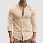 Gavin - Men's Linen Banded Collar Button-Down Shirt