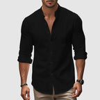 Gavin - Men's Linen Banded Collar Button-Down Shirt