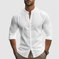 Gavin - Men's Linen Banded Collar Button-Down Shirt
