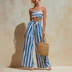 Gemma - Women's Striped Strapless Two-Piece Set