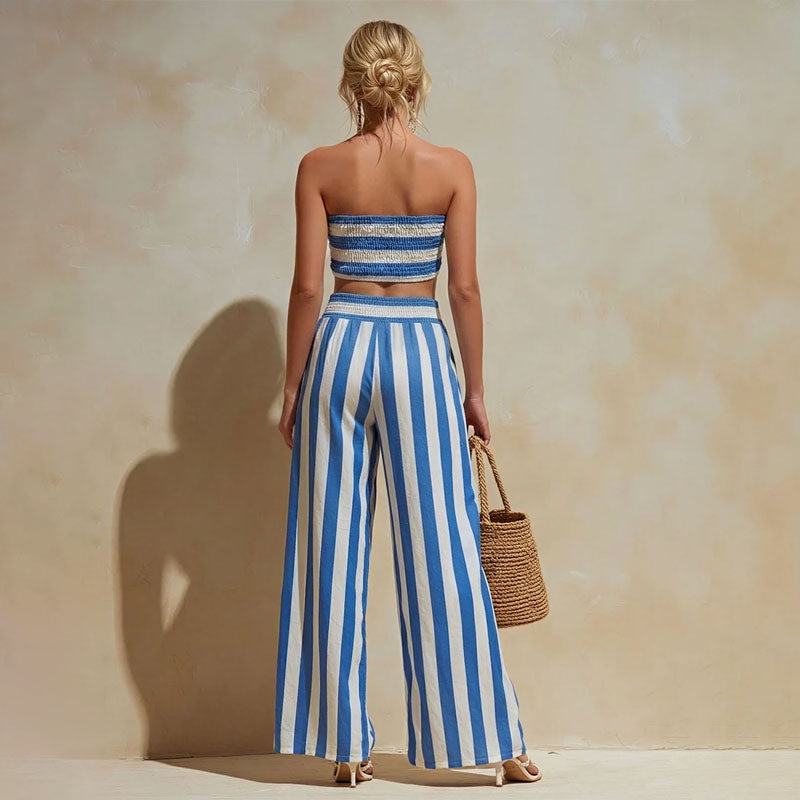 Gemma - Women's Striped Strapless Two-Piece Set