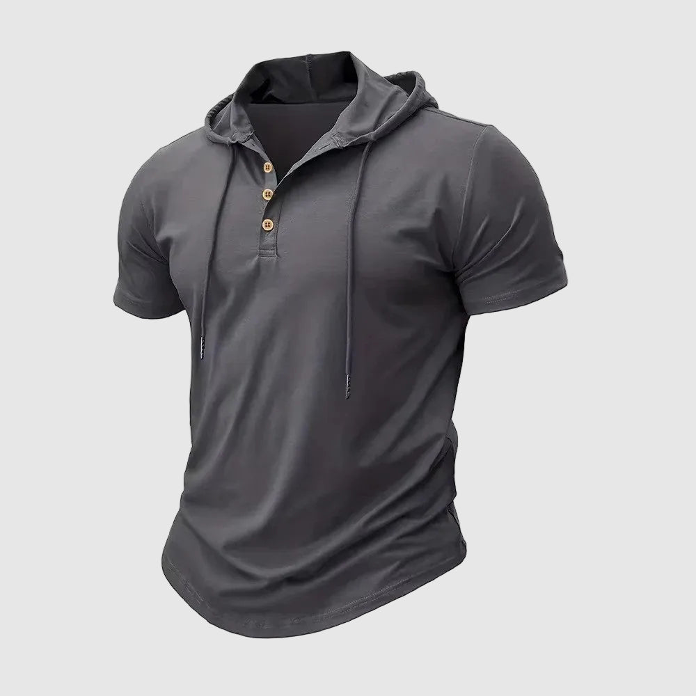George - Men's Short Sleeve Hooded Henley Shirt