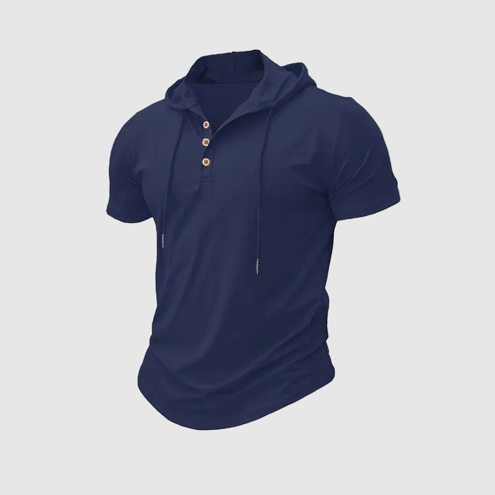 George - Men's Short Sleeve Hooded Henley Shirt