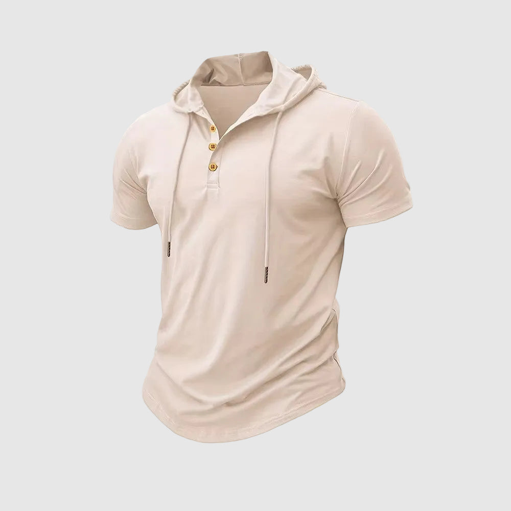 George - Men's Short Sleeve Hooded Henley Shirt