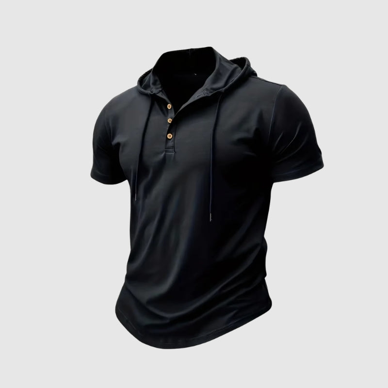 George - Men's Short Sleeve Hooded Henley Shirt