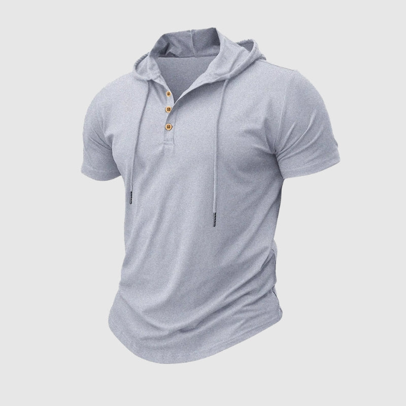 George - Men's Short Sleeve Hooded Henley Shirt