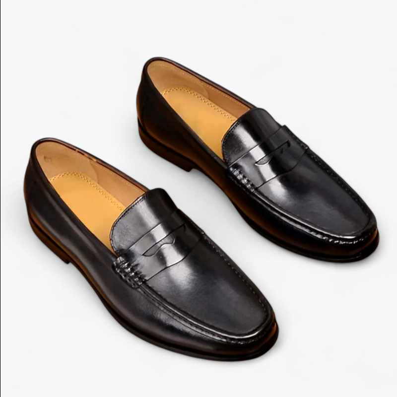 Gerald - Men's Leather Slip On Penny Loafers