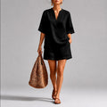 Ginette - Women's Linen V-Neck Relaxed Matching Set