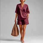 Ginette - Women's Linen V-Neck Relaxed Matching Set