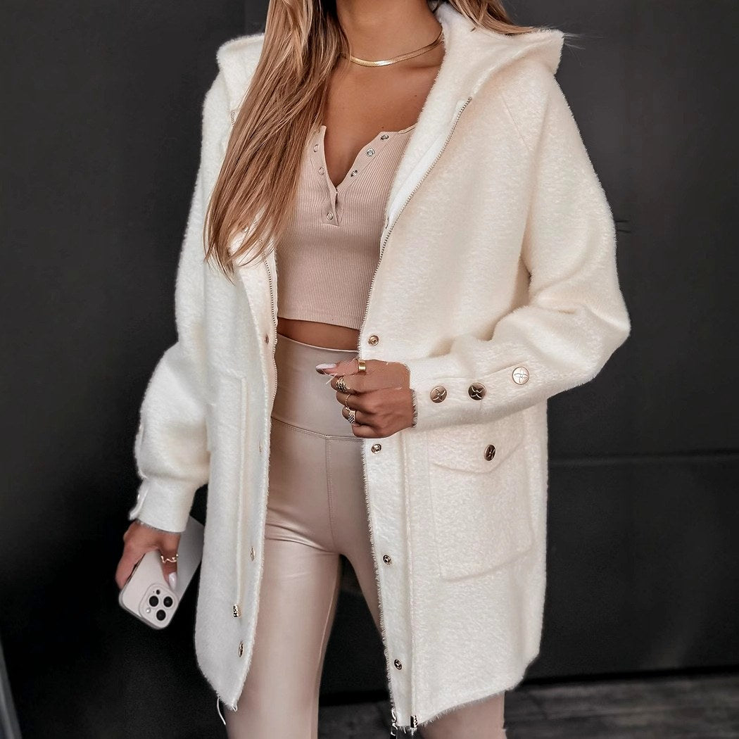 Giulietta - Women's Fuzzy Hooded Long Zip-Up Jacket
