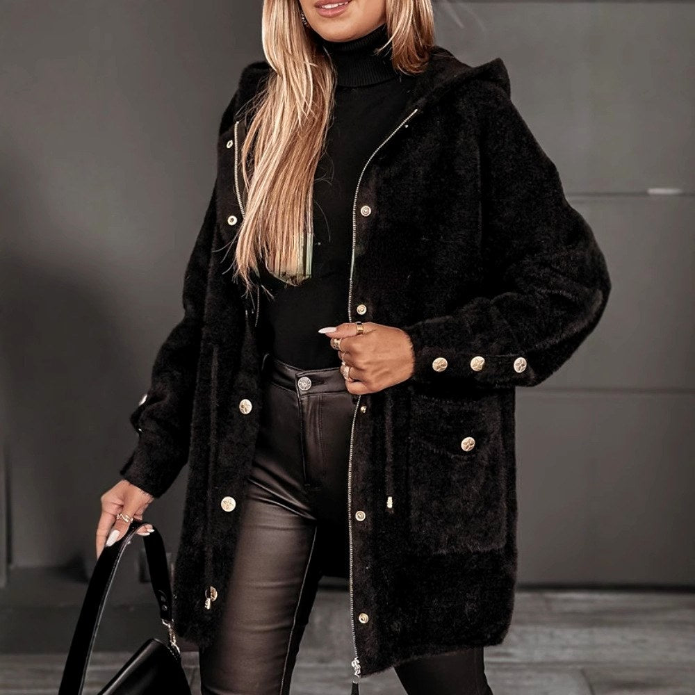 Giulietta - Women's Fuzzy Hooded Long Zip-Up Jacket