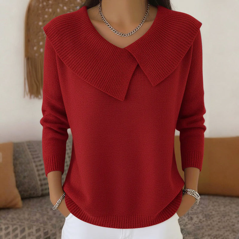 Gloria - Women's Wide Collar V-Neck Knit Sweater