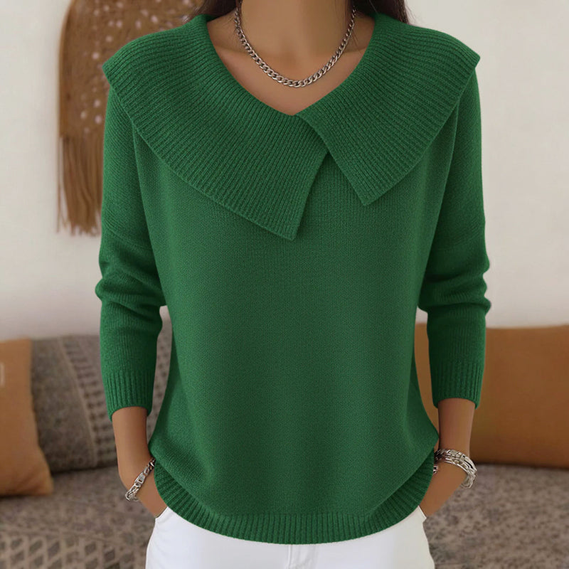 Gloria - Women's Wide Collar V-Neck Knit Sweater
