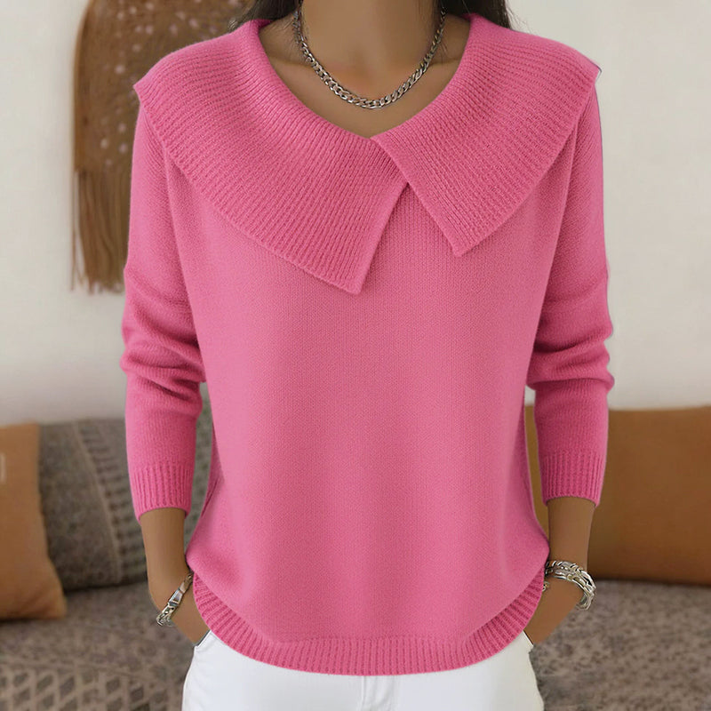 Gloria - Women's Wide Collar V-Neck Knit Sweater