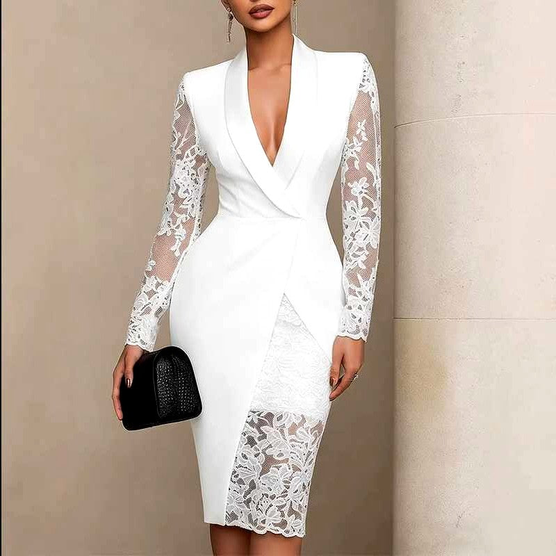 Gloria - Women's Lace Long Sleeve Bodycon Dress