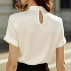 Grace - Women's Pleated Mock-Neck Satin Blouse