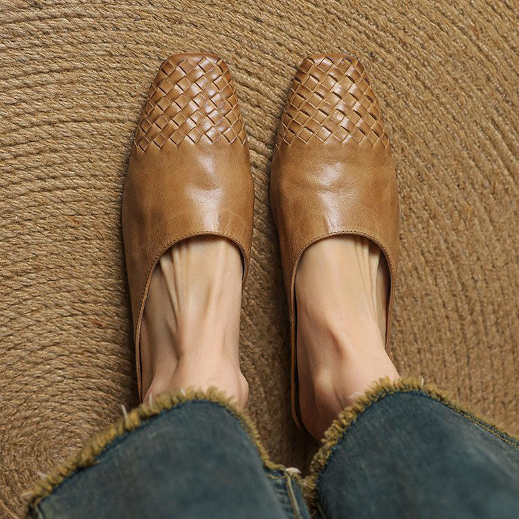 Hadewych - Women's Leather Woven Square Toe Mules
