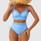 Hailey - Women's Ruffle Trim Striped High-Waist Bikini Set