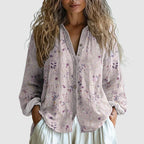 Hannah  - Women's Leaf Print V-Neck Blouse
