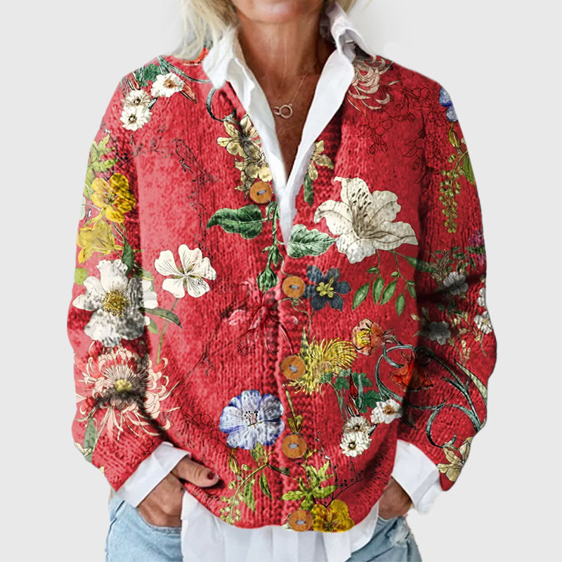 Harper - Women's Botanical Floral Print Knit Cardigan