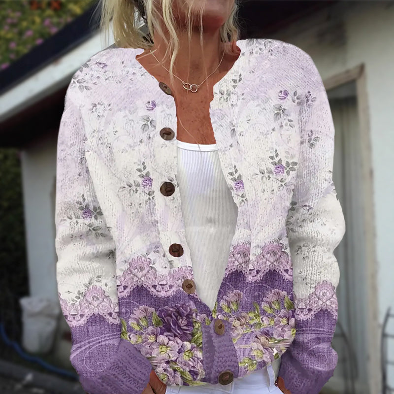 Harper - Women's Botanical Floral Print Knit Cardigan