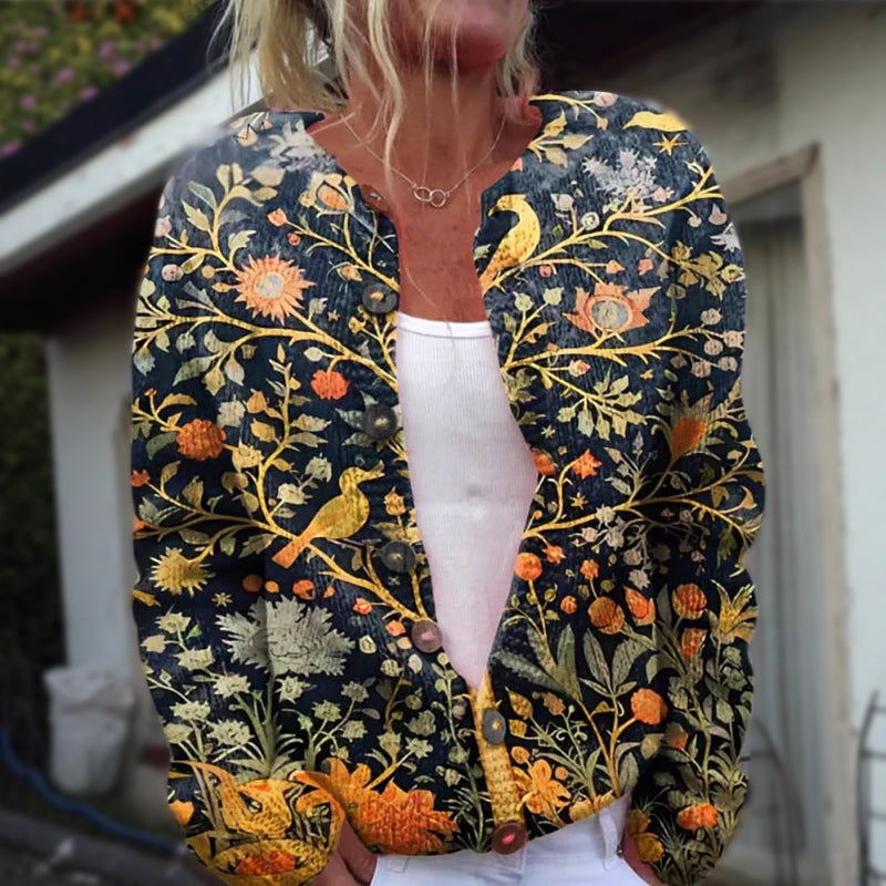 Harper - Women's Botanical Floral Print Knit Cardigan