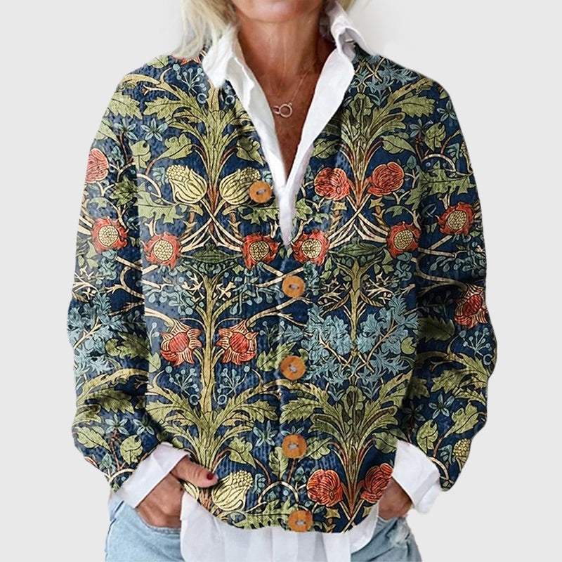 Harper - Women's Botanical Floral Print Knit Cardigan